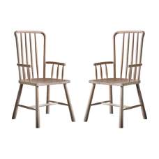 Burbank Oak Wood Carver Dining Chairs In Pair - UK