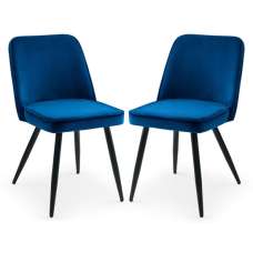 Babette Blue Velvet Dining Chairs With Black Metal Legs In Pair - UK