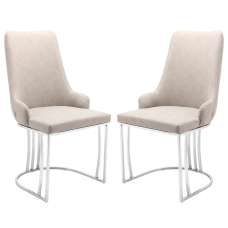 Burma Beige PU Leather Dining Chairs With Steel Frame In Pair - UK