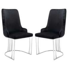 Burma Black Velvet Dining Chairs With Steel Frame In Pair - UK