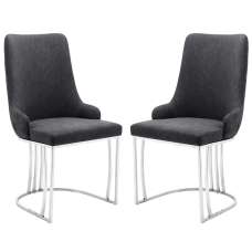 Burma Charcoal PU Leather Dining Chairs With Steel Frame In Pair - UK