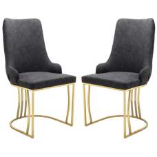 Burma Grey Velvet Dining Chairs With Gold Frame In Pair - UK
