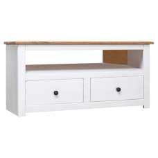Bury Wooden TV Stand Corner With 2 Drawers In White And Brown - UK