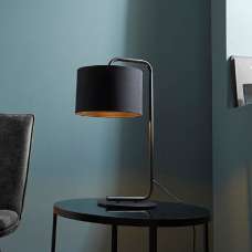Butte Black Fabric Cylinder Shade Table Lamp In Satin Black - UK