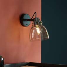 Butte Tinted Glass Shade Wall Light In Black Chrome - UK