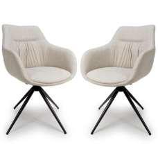 Buxton Natural Fabric Carver Dining Chairs In Pair - UK