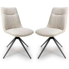 Buxton Natural Swivel Fabric Dining Chairs In Pair - UK