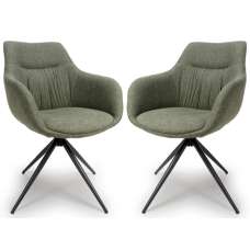 Buxton Sage Fabric Carver Dining Chairs In Pair - UK