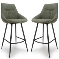 Buxton Sage Fabric Bar Chairs In Pair - UK