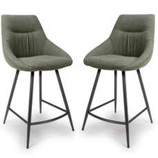 Buxton Sage Fabric Counter Bar Chairs In Pair - UK