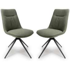 Buxton Sage Swivel Fabric Dining Chairs In Pair - UK