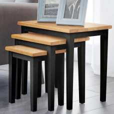 Cadee Wooden Square Nest Of 3 Tables - Black And Light Brown - UK