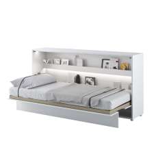 Cadillac Horizontal Wall Wooden Single Bed In Matt White - UK