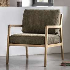 Cadiz Fabric Armchair With Wooden Frame In Moss Green - UK