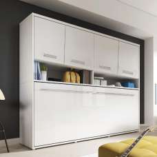 Cadott High Gloss Horizontal Wall Single Bed In White And LED - UK