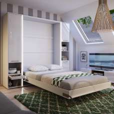 Cadott High Gloss Vertical Wall Double Bed In White And LED - UK