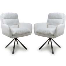 Cadott White Swivel Corduroy Fabric Dining Chair In Pair - UK