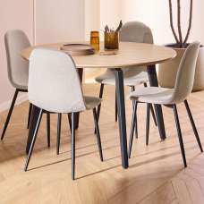 Cadott Wooden Dining Table With 4 Beige Chairs In Oak - UK