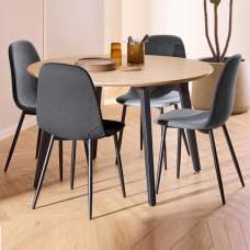 Cadott Wooden Dining Table With 4 Black Chairs In Oak - UK