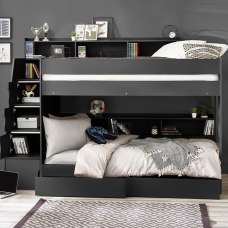 Cadott Wooden Staircase Bunk Bed With 2 Drawer In Anthracite - UK