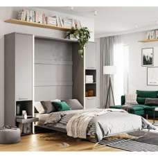 Cadott Wooden Vertical Wall Single Bed In Matt Grey And LED - UK