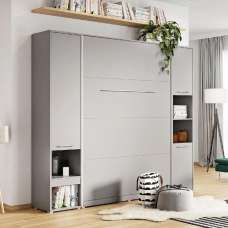 Cadott Wooden Vertical Wall Double Bed In Grey And LED - UK