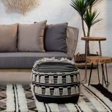 Cafenos Square Fabric Pouffe In Black - UK