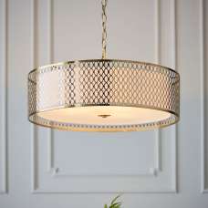 Cagney 3 Light White Fabric Shade Pendant Light In Gold - UK