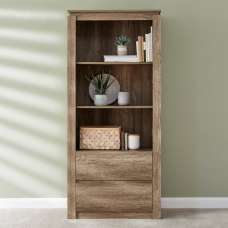 Caister Wooden Bookcase With 2 Drawers In Grey Oak - UK