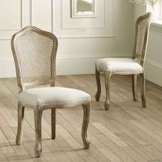 Caitlyn Oatmeal and Limed Oak Rattan Back Dining Chairs in Pair - UK