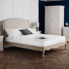 Caitlyn Oatmeal Linen Fabric Double Bed In Limed Oak - UK