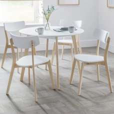 Calah Wooden Round Dining Table With 4 Chairs - White And Oak - UK