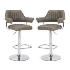 Calais Charcoal Leather Bar Stools With Chrome Base In Pair - UK