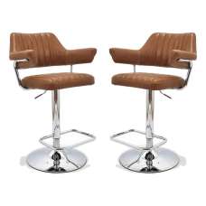 Calais Faux Leather Bar Stools In Pair In Tan - UK