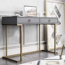 Calgary Wooden Laptop Desk With Gold Metal Frame In Graphite Grey - UK