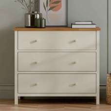 Calliope Wooden Chest of 3 Drawers in Ivory and Oak - UK