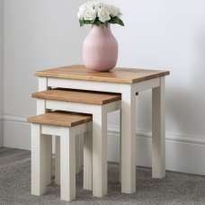 Calliope Wooden Nest Of 3 Tables In Ivory and Oak - UK