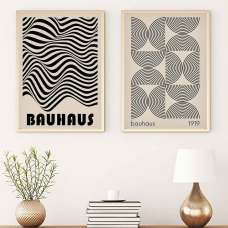 Calm Wooden 20x30cm Lines Wall Art Frame Set in Black and Cream - UK
