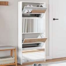 Calvi High Gloss Shoe Storage Cabinet 4 Mirror Layers In White - UK