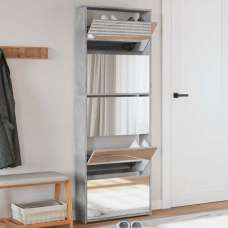 Calvi Shoe Storage Cabinet 5 Mirror Layers In Concrete Effect - UK