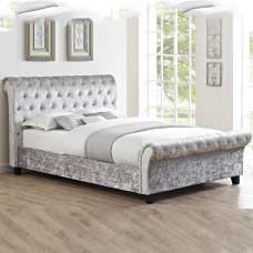 Calvine Crushed Velvet Double Bed In Grey - UK