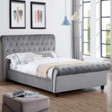Calvine Velvet Double Bed In Silver - UK