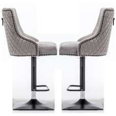Camarillo Light Grey Velvet Bar Stools With Black Base In Pair - UK