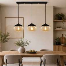 Carmini 3 Light Metal Ceiling Pendant Light in Black and Honey - UK