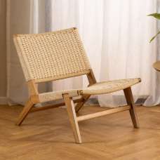 Campbell Wooden Lounge Chair in Off White and Oak - UK