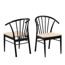 Canby Black And Oak Wooden Dining Chairs With Armrest In Pair - UK