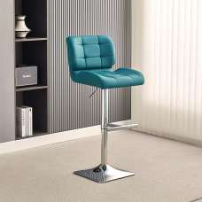 Candid Faux Leather Bar Stool In Teal With Chrome Base - UK