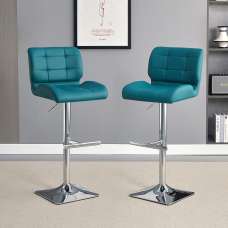 Candid Teal Faux Leather Bar Stools With Chrome Base In Pair - UK