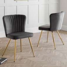 Caledon Grey Velvet Dining Chair With Gold Metal Legs In Pair - UK