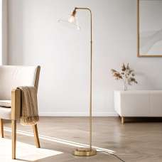 Canton Clear Glass Floor Lamp In Antique Brass - UK